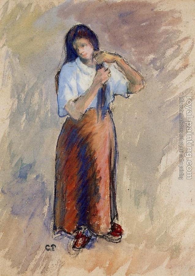 Camille Pissarro : Young Woman Knotting Her Hair Camille Pissarro : Young Woman Knotting Her Hair